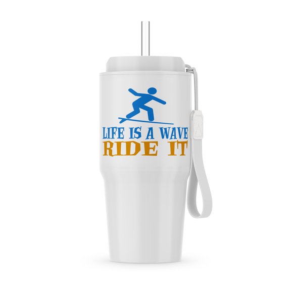 Image Of Words Life Is A Wave Ride It With Surfer Symbol, 20oz Tumbler