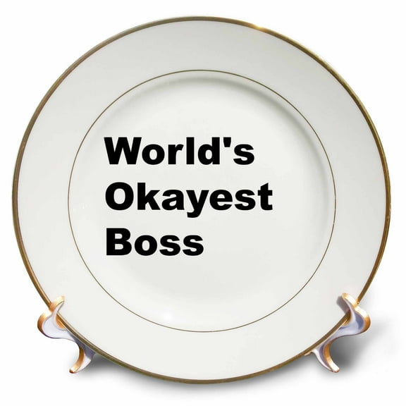 3dRose, Image of Worlds Okayest Boss Quote, 8 inch Porcelain Plate