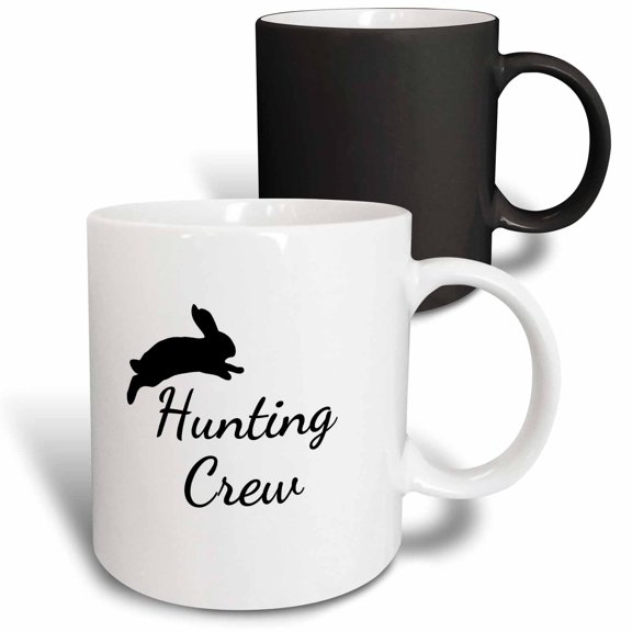 3drose, Image of a Bunny with Text of Hunting Crew, 11oz Magic Transforming Mug