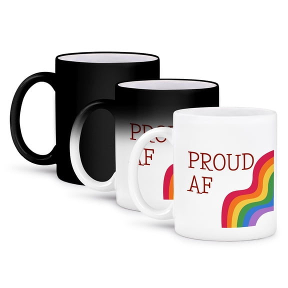 3dRose, Image of a Rainbow with Text of Proud AF, 11oz Magic Transforming Mug