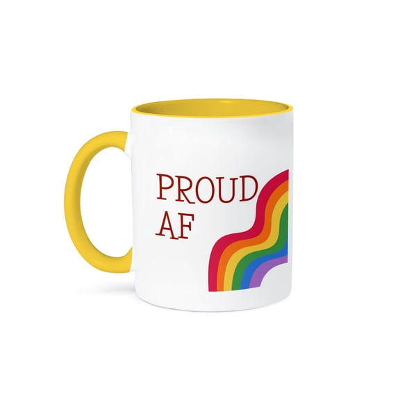 3dRose, Image of a Rainbow with Text of Proud AF, 11oz Two-Tone Yellow Mug