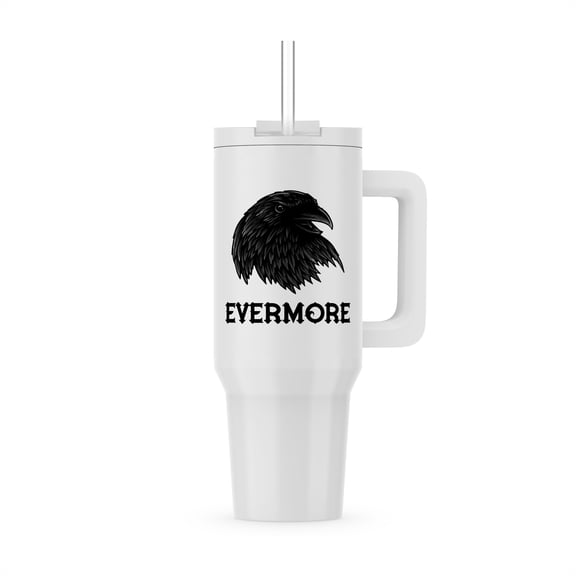 Image Of A Black Raven Head. A Text Evermore. Funny Decorative Design, 40oz Tumbler