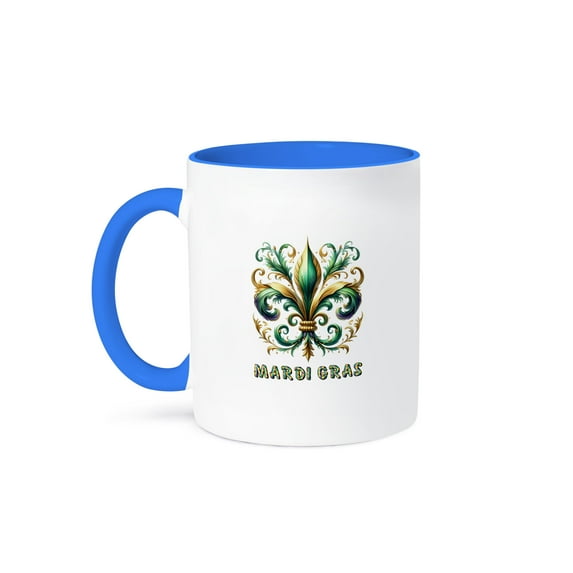 3drose, Image of a Fleur-de-lis Symbol of Mardi Gras Carnival in Green, Gift, 15oz Two-tone Blue Mug