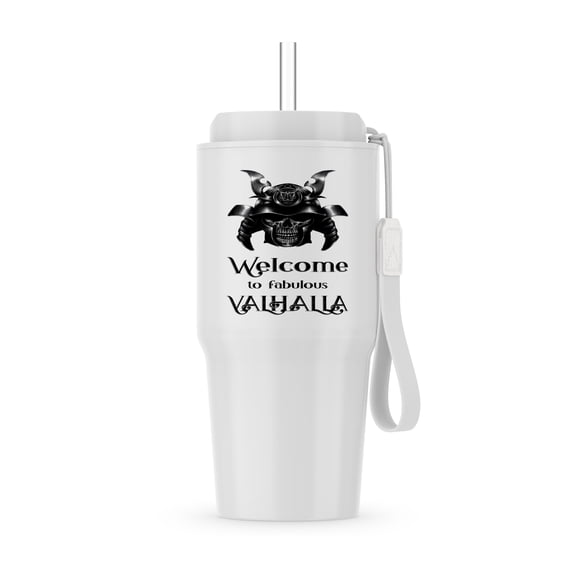 Image Of A Human Skull In A War Helmet. Welcome To Fabulous Valhalla, 20oz Tumbler