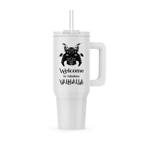 Image Of A Human Skull In A War Helmet. Welcome To Fabulous Valhalla, 40oz Tumbler