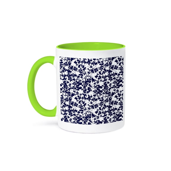 3dRose, Image of a navy blue and white flowers. Decorative pattern or texture, 11oz Two-Tone Green Mug