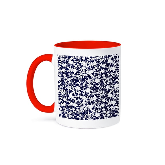 3dRose, Image of a navy blue and white flowers. Decorative pattern or texture, 11oz Two-Tone Red Mug