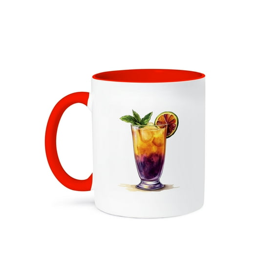 3drose, Image of a Refreshing Drink in a Glass. Mardi Gras Colors, Funny Gift, 11oz Two-tone Red Mug