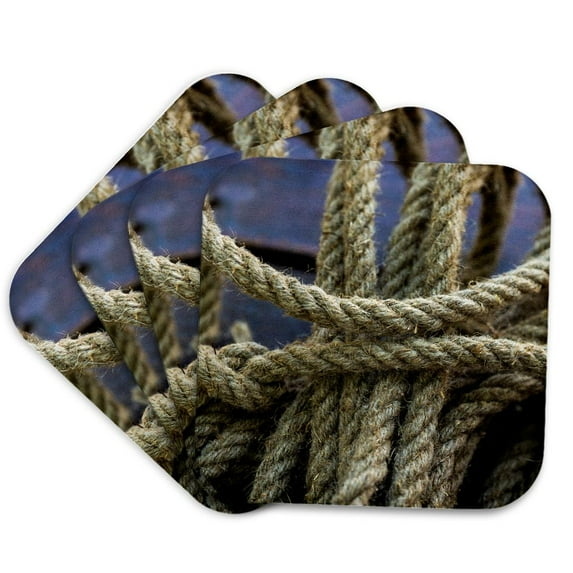 3drose, Image of a Turn of a Manila Rope or Hemp Root Wood, Set of 4 Coasters - Soft