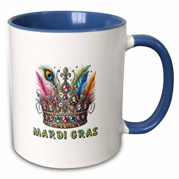 3drose, Image of Decorative Mardi Gras Carnival Crown, Funny Gift,charm, 11oz Two-tone Blue Mug