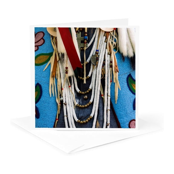 3dRose, Image of elements, beads, decorations of a native American costume, 1 Greeting Card with envelope