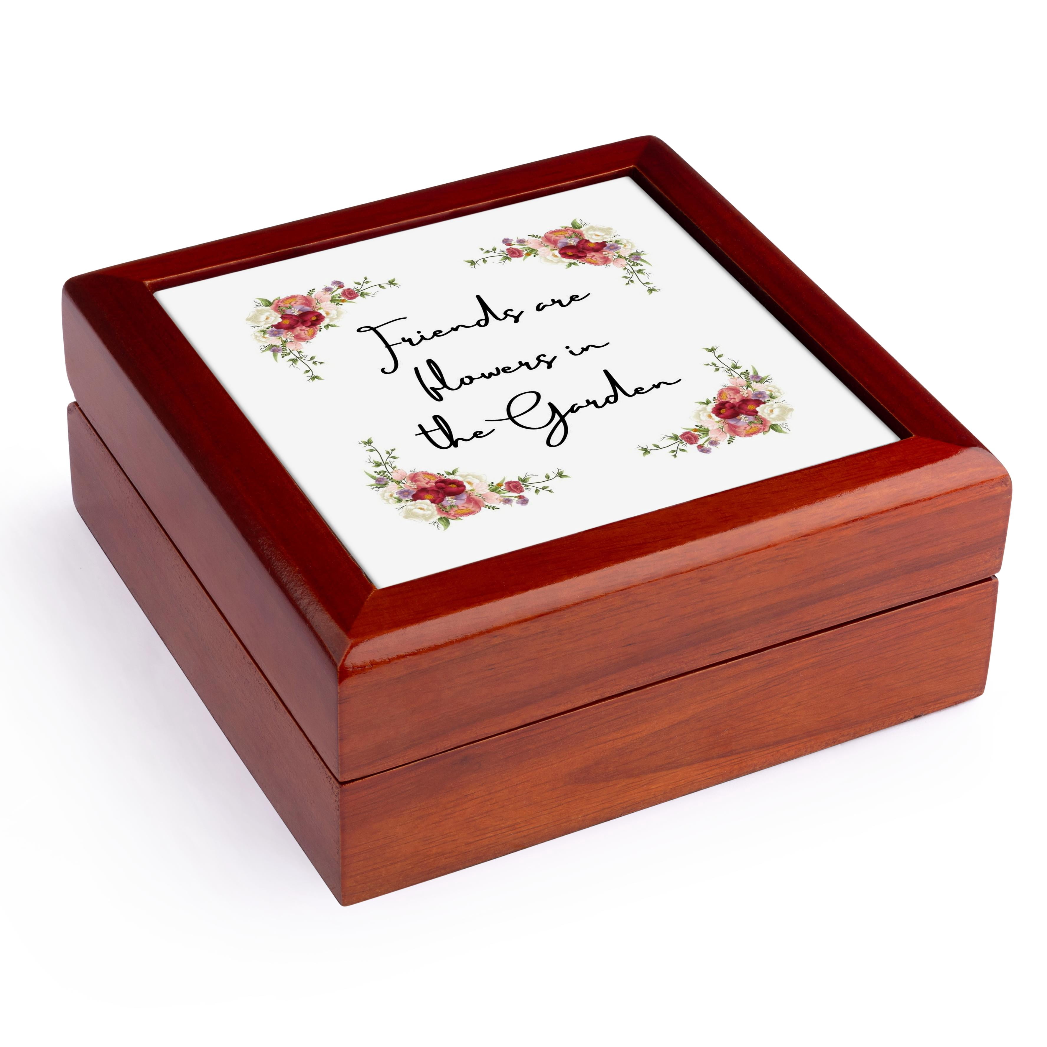 3dRose, Image of quote Friends are Flowers in the Garden, Jewelry Box 5.5x5.5 inch with 4 inch tile