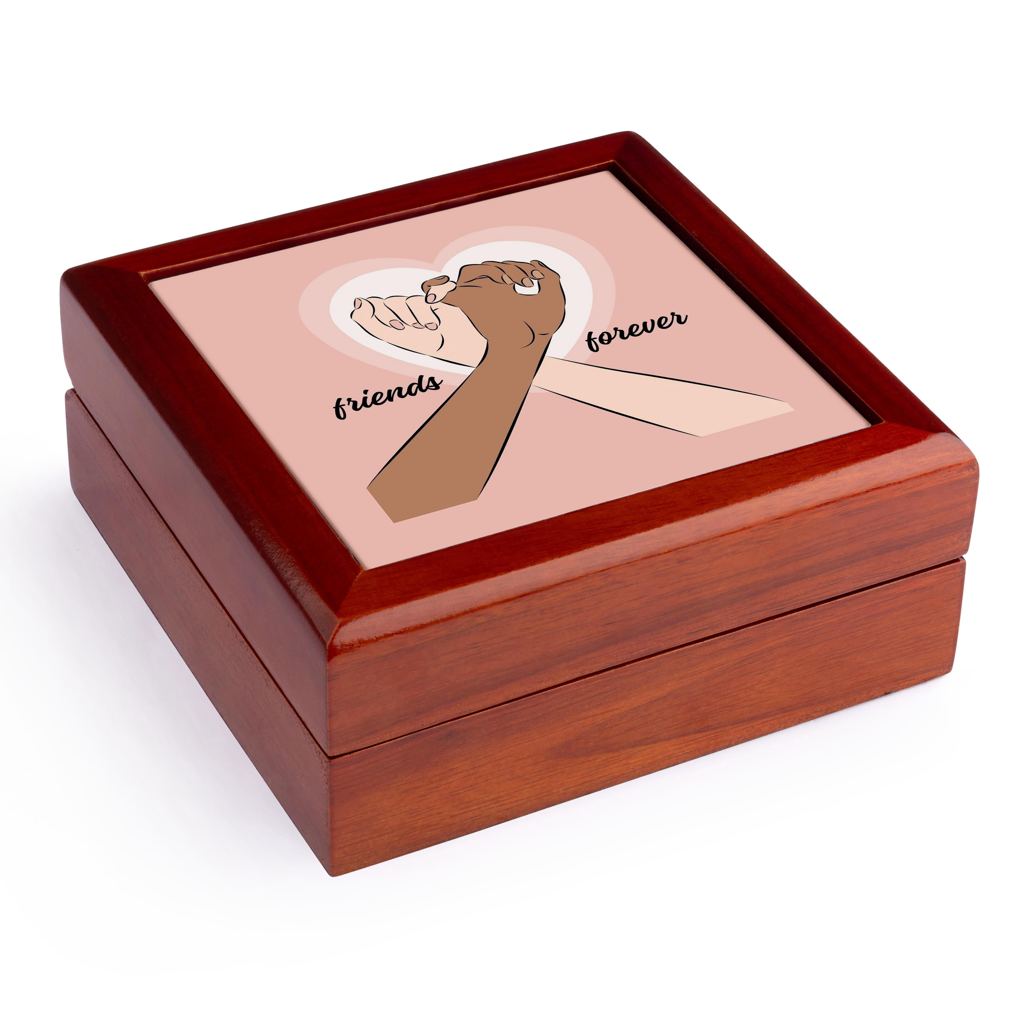 3dRose, Image of quote friends forever pinky finger promise heart, Jewelry Box 5.5x5.5 inch with 4 inch tile
