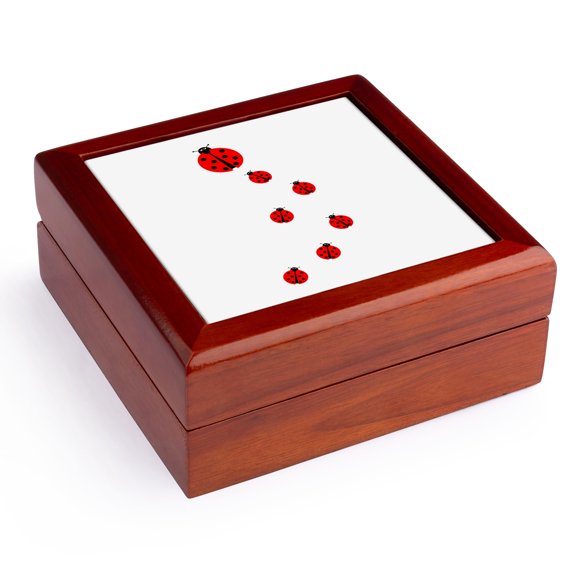 3dRose, Image with many different sized ladybugs on white background., Jewelry Box 5.5x5.5 inch with 4 inch tile