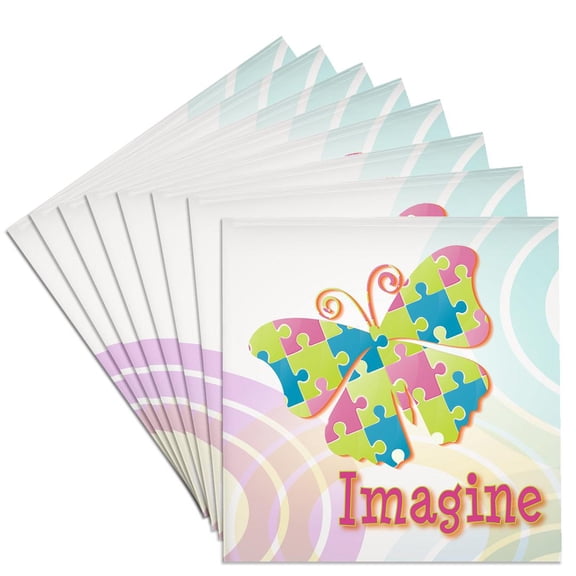 3dRose, Imagine Autism Awareness Puzzle Pieces Butterfly Design, Set of 8 Ceramic Tile Coasters