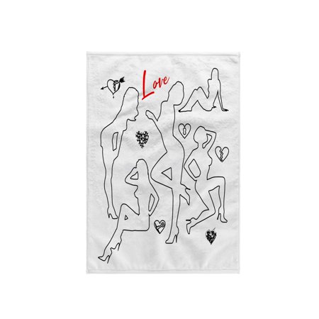 3dRose, Impressive outlined silhouettes of sexy women. Hearts. Red text Love, 15x22 Hand Towel