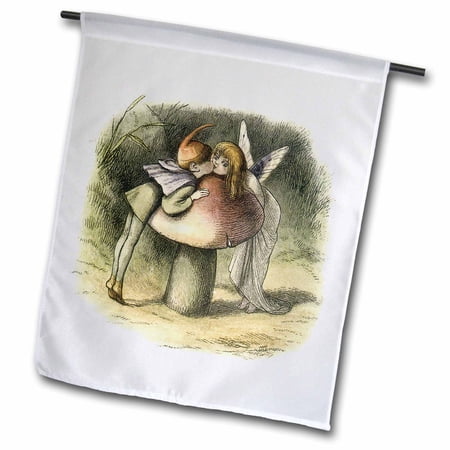 3dRose, In Fairyland A Fairy Kiss Richard Doyle Fairies Kissing over a Mushroom, 12 x 18 inch Garden Flag