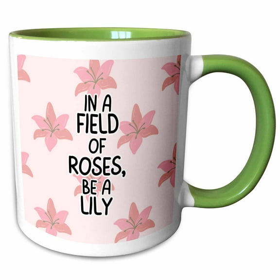 3drose, in a Field of Roses, Be a Lily - Red Lilies Pattern, 15oz Two-tone Green Mug