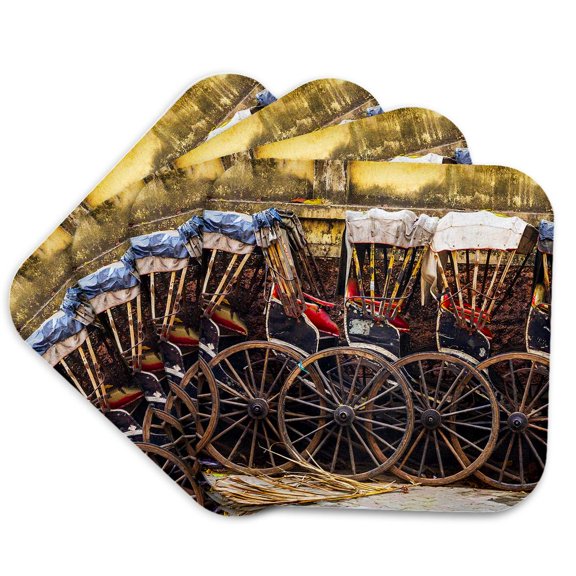3drose, India, West Bengal, Kolkata. Rickshaws Near Sealdah Railway Station., Set of 4 Coasters - Soft