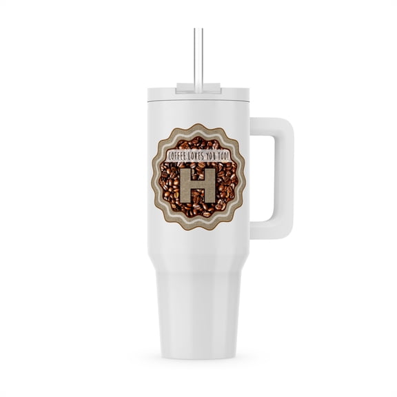 3dRose, Initial H- Coffee Loves You Too Monogram design, 30oz Tumbler