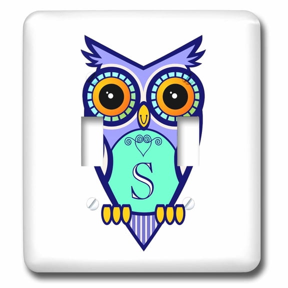 3dRose, Initial Letter S- Cute Owl in Turquoise Pink and Lavender, double toggle switch