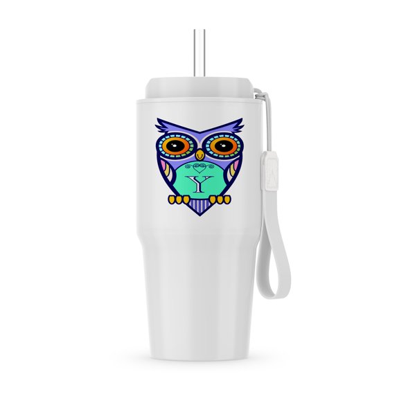 Initial Letter Y- Cute Owl In Turquoise Pink And Lavender, 20oz Tumbler
