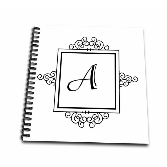 3dRose, Initial letter A personal monogrammed fancy black and white typography elegant stylish personalized, Memory Book 12 x 12 inch