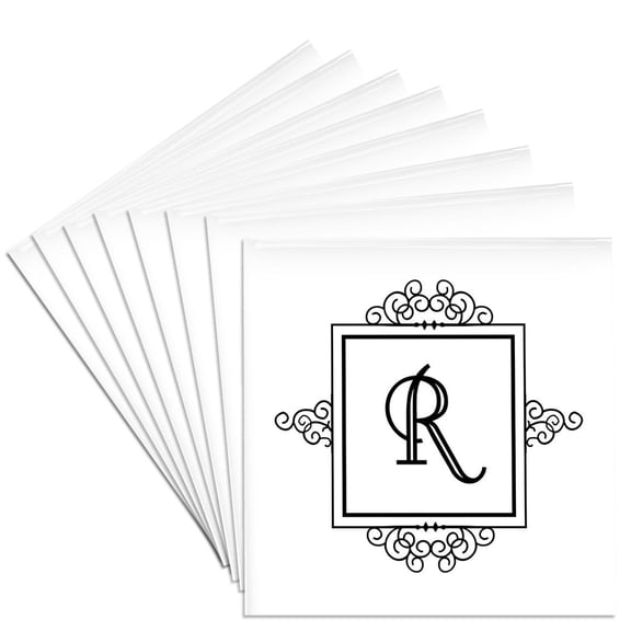 3dRose, Initial letter R personal monogrammed fancy black and white typography elegant stylish personalized, Set of 8 Ceramic Tile Coasters