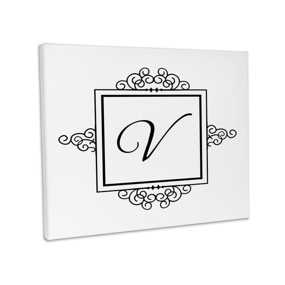 3dRose, Initial letter V personal monogrammed fancy black and white typography elegant stylish personalized, Museum Grade Canvas Wrap 10x8
