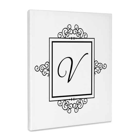 3dRose, Initial letter V personal monogrammed fancy black and white typography elegant stylish personalized, Museum Grade Canvas Wrap 16x20