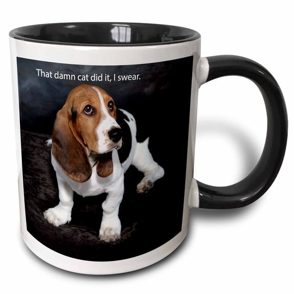 3drose, Innocent Looking Basset Hound Puppy, 11oz Two-tone Black Mug