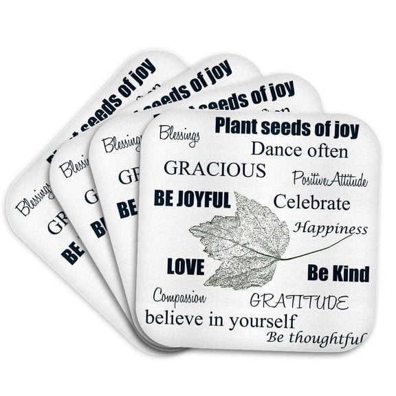 3drose, Inspirational Typography Word Art with Leaf, Set of 4 Coasters - Soft