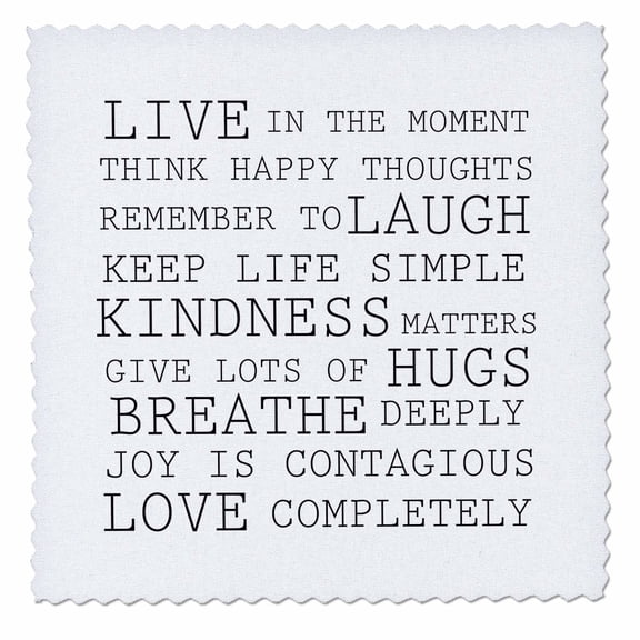 3dRose, Inspirational Words Black and White Text, 8x8 inch quilt square