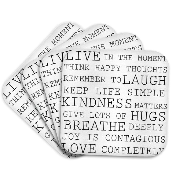3drose, Inspirational Words Black and White Text, Set of 4 Coasters - Soft