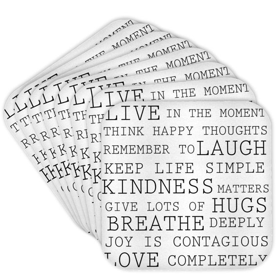 3drose, Inspirational Words Black and White Text, Set of 8 Coasters - Soft
