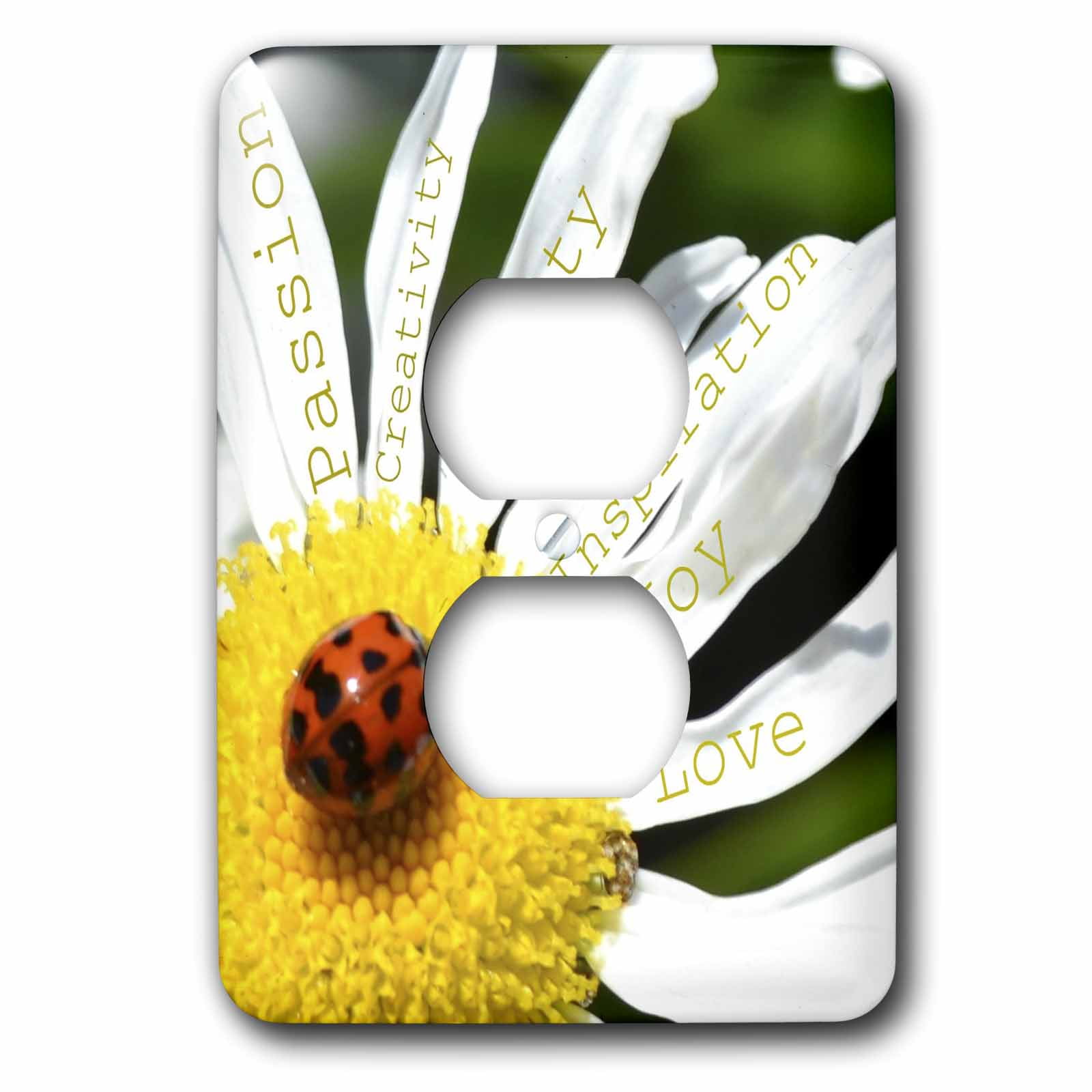 3dRose, Inspirational Words Ladybug on a Daisy- Affirmations- Flowers, 2 plug outlet cover
