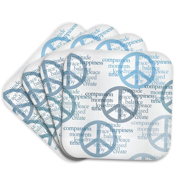 3dRose, Inspirational Words with Peace Signs, Set of 4 Coasters - Soft