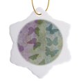 thumbnail image 1 of 3drose, Inspired Butterflies Art - Pinks and Greens - Nature, 3 inch Snowflake Porcelain Ornament, 1 of 7