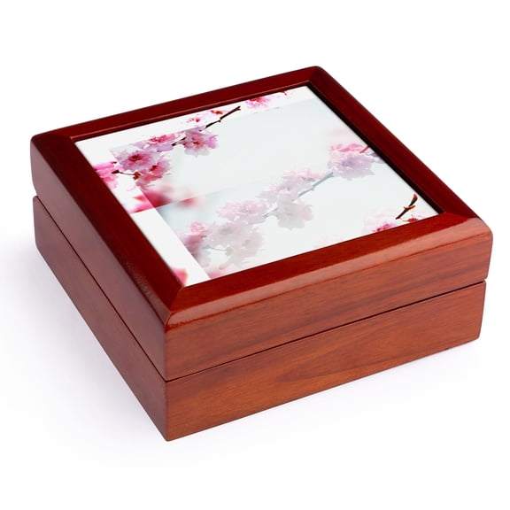 3dRose, Inspired Pink Cherry Blossom Flowers - Floral Print, Jewelry Box 5.5x5.5 inch with 4 inch tile