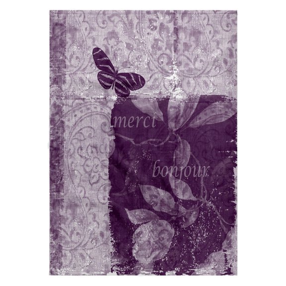 3dRose, Inspired Purple Butterfly French Bonjour Botanical, 22x30 Bath Hand Pool Towel