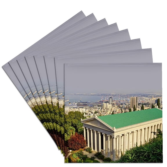 3dRose, International Archives Building Rosen Garden Haifa Israel, Set of 8 Ceramic Tile Coasters