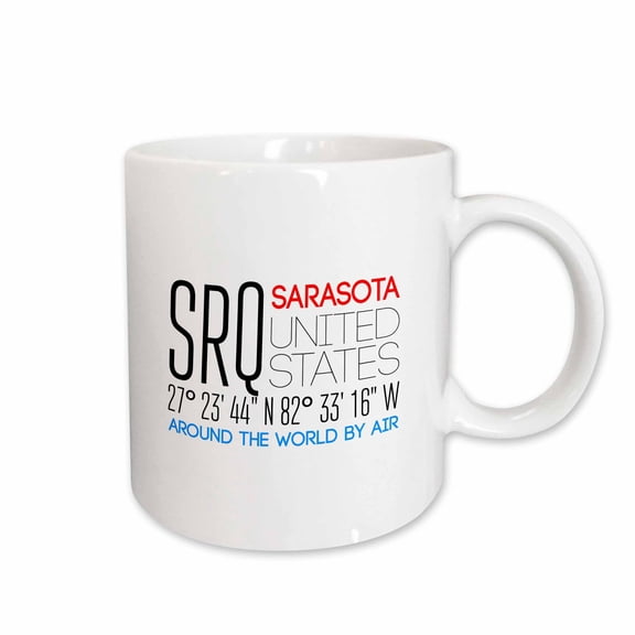 3drose, International Airport Code Srq, Sarasota, Florida, United States, 11oz Mug