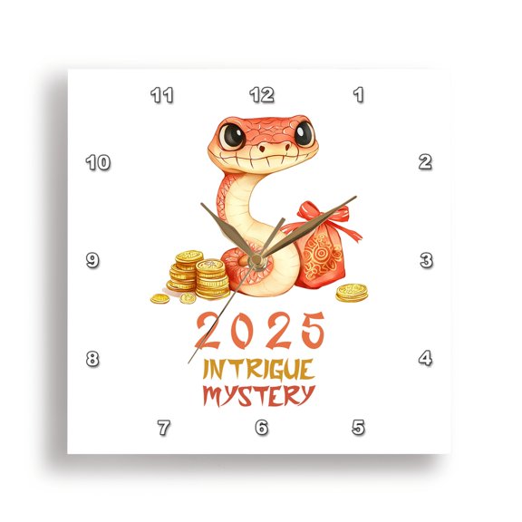 3dRose, Intrigue, Mystery traits of Chinese Zodiac snake 2025 year cool gift, 15x15 Wall Clock