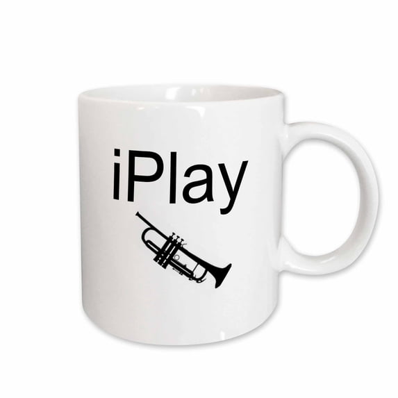 3drose, Iplay, Black Lettering on White Background with Picture of Trumpet, 11oz Mug