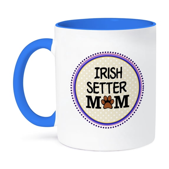 3dRose, Irish Setter Dog Mom - Doggie mama by breed - paw print mum love doggy lover proud pet owner circle, 11oz Two-Tone Blue Mug