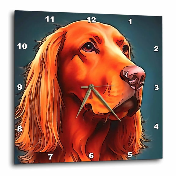 3drose, Irish Setter Pet Portrait Black Outline Art, 15x15 Wall Clock