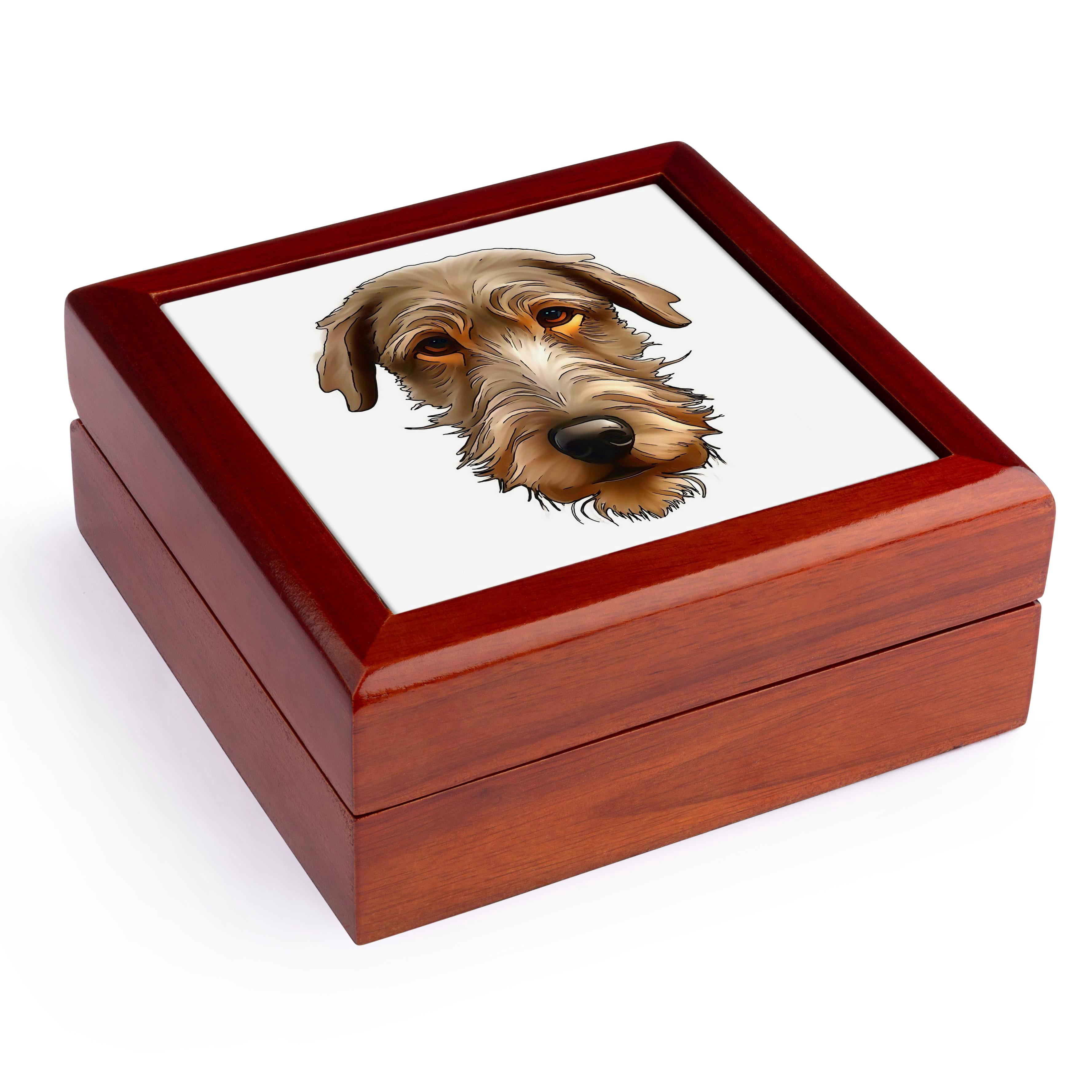 3dRose, Irish Wolfhound Pet Portrait Black Outline Art, Jewelry Box 5.5x5.5 inch with 4 inch tile