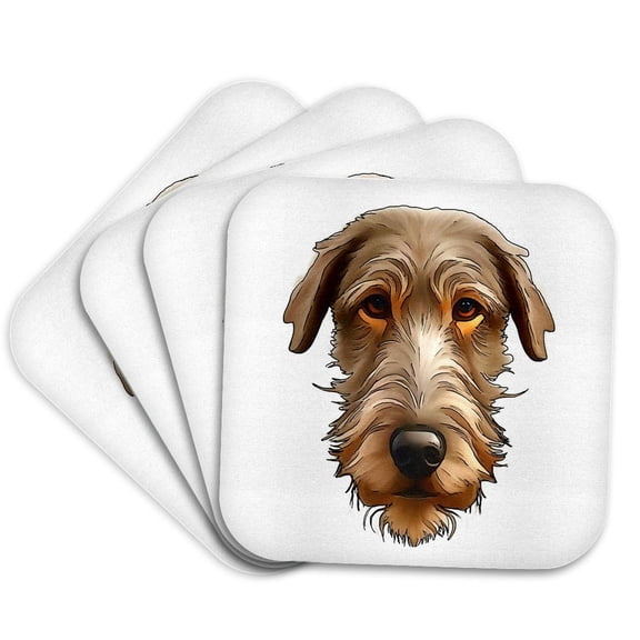 3drose, Irish Wolfhound Pet Portrait Black Outline Art, Set of 4 Coasters - Soft