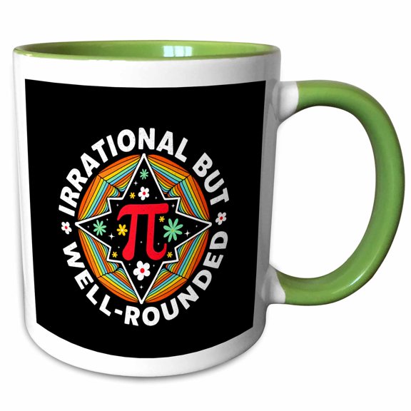 3drose, Irrational but Well Rounded Number Pi Design, Flowers, Rainbows, Star, 11oz Two-tone Green Mug