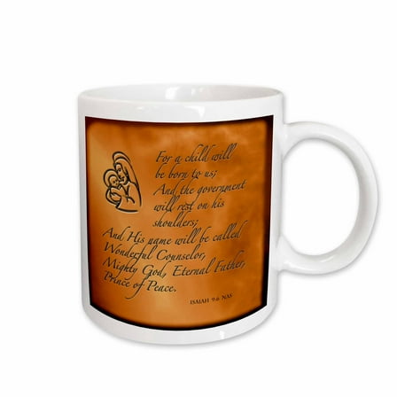 3drose, Isaiah 9 6 Bible Verse Predicting Jesus Birth for Christmas Engraved on Copper Background, 11oz Mug